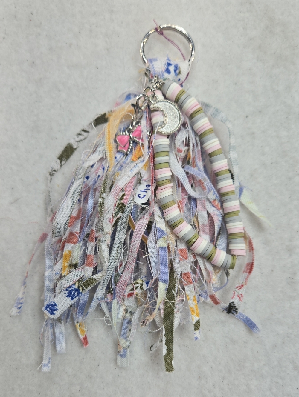 Handmade Boho Pastel Tassel Keychain with Beaded Loop and Charms